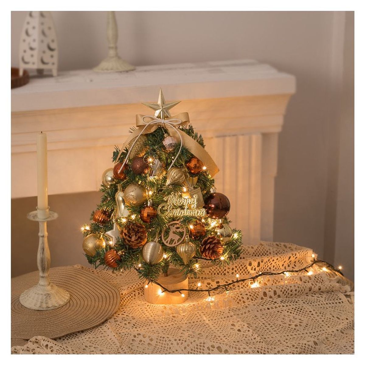 VATYERTY - Mini Árbol de Navidad Decorado con Luces