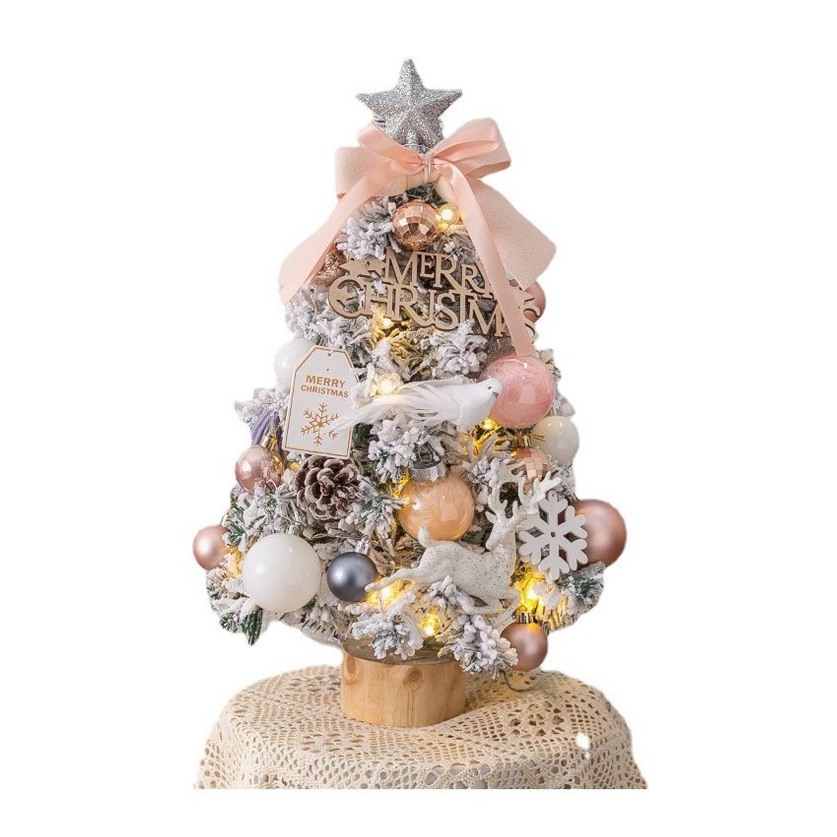 VATYERTY - Mini Árbol de Navidad Decorado con Luces rosa