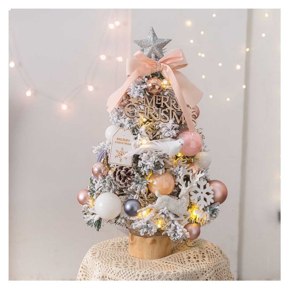 VATYERTY - Mini Árbol de Navidad Decorado con Luces rosa