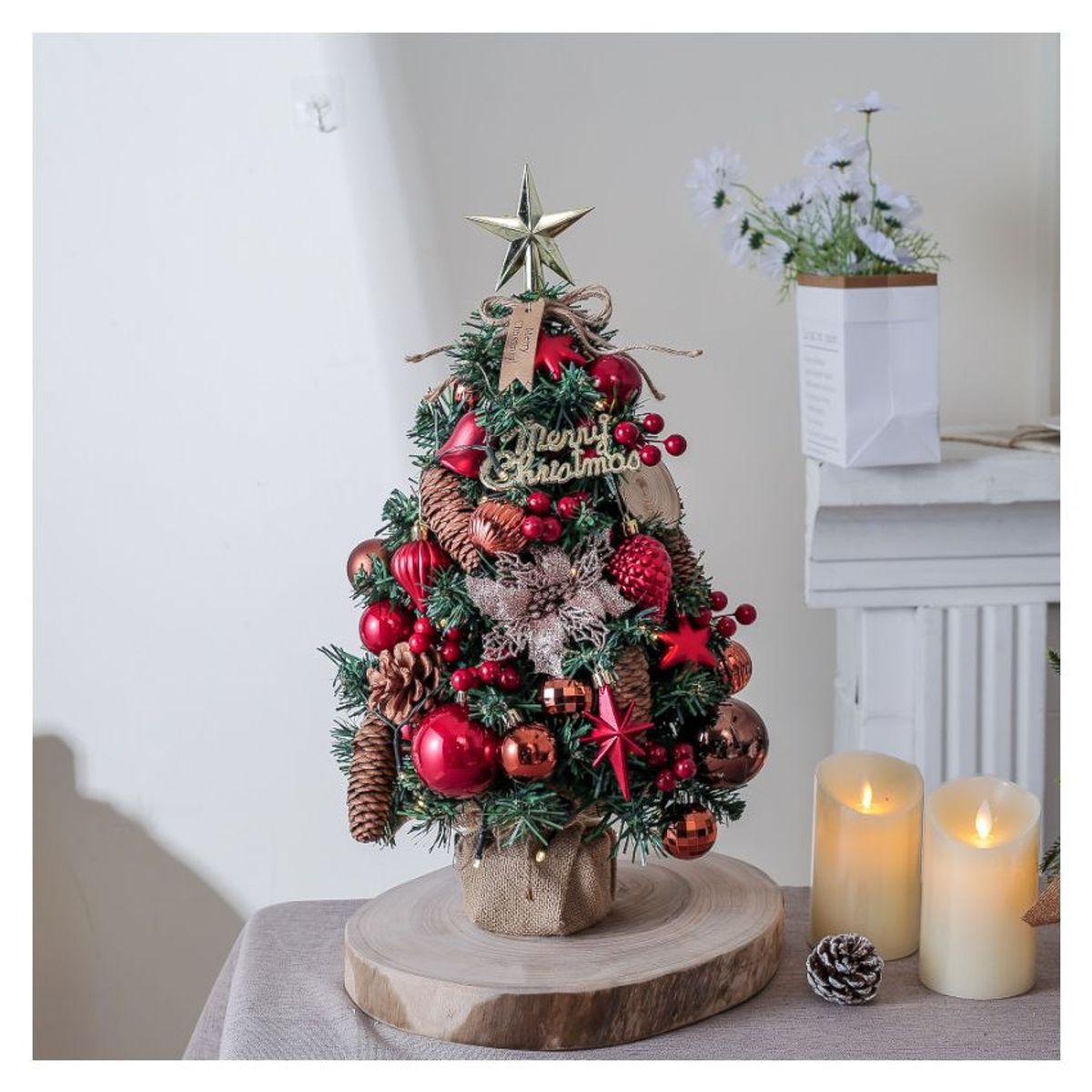 VATYERTY - Mini juego de árbol de Navidad brillante rojo 45cm