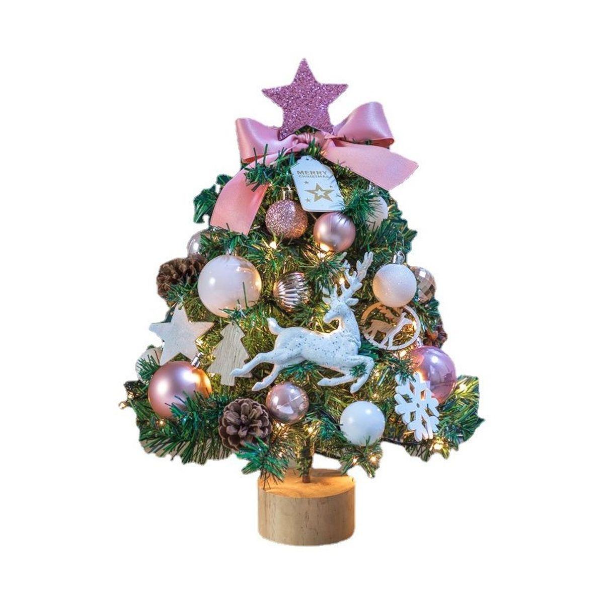 VATYERTY - Mini juego de árbol de Navidad brillante de escritorio rosado 45cm