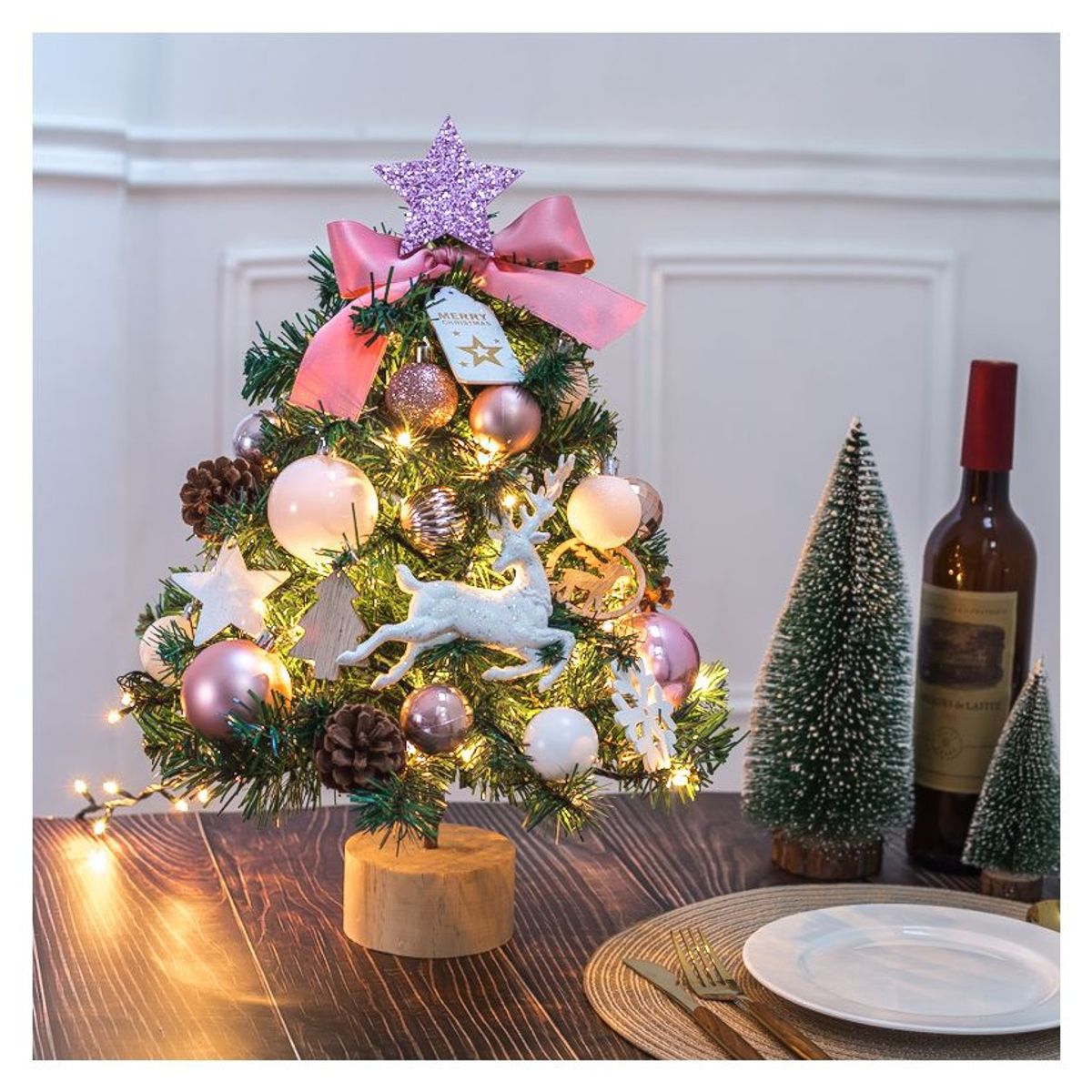 VATYERTY - Mini juego de árbol de Navidad brillante de escritorio rosado 45cm