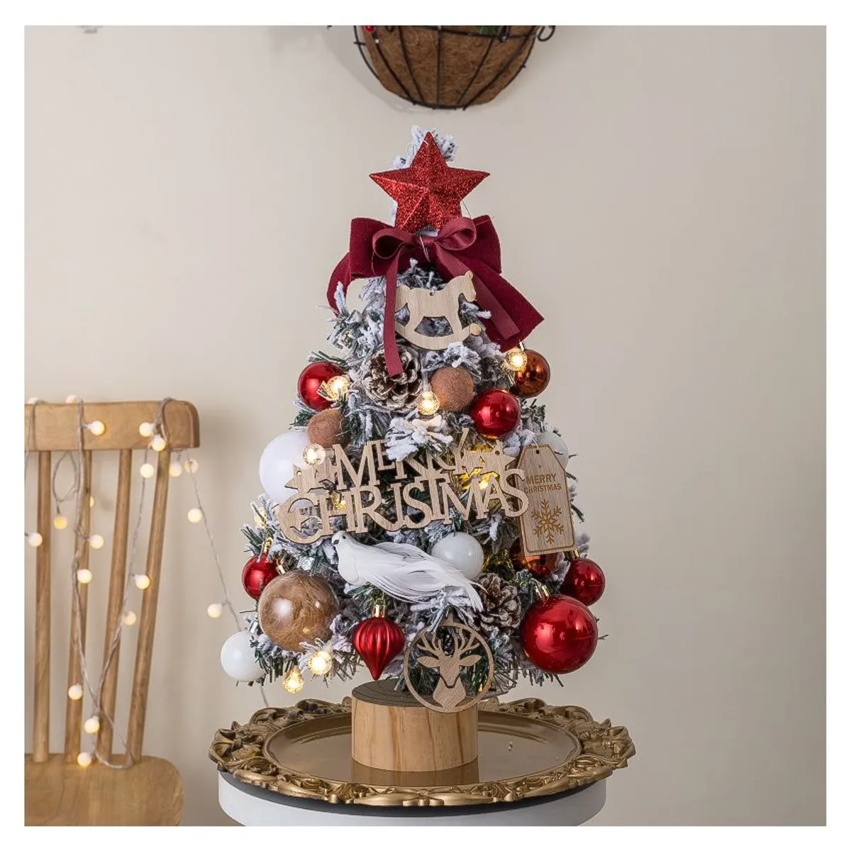 VATYERTY - Mini juego de árbol de Navidad brillante de escritorio rojo 50cm