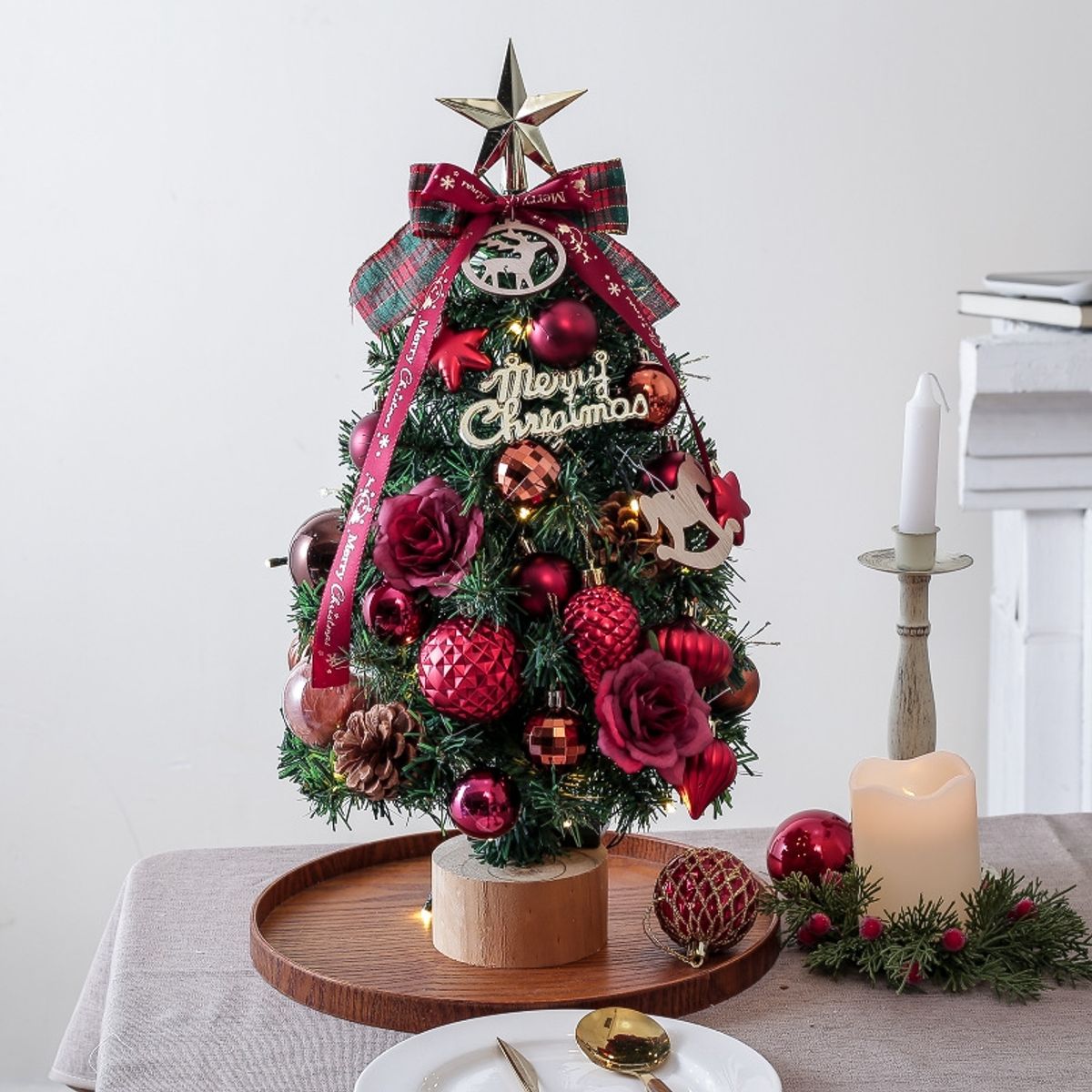 VATYERTY - Mini juego de árbol de Navidad pvc brillante de escritorio rojo 45cm