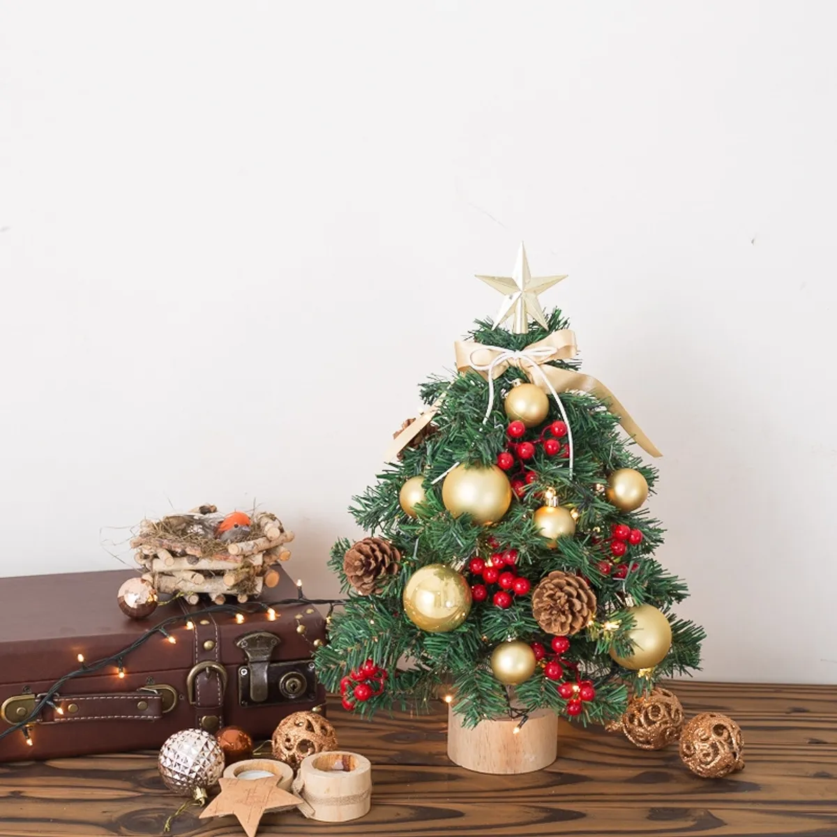 VATYERTY - Mini juego de árbol de Navidad pvc brillante de escritorio oro 45cm