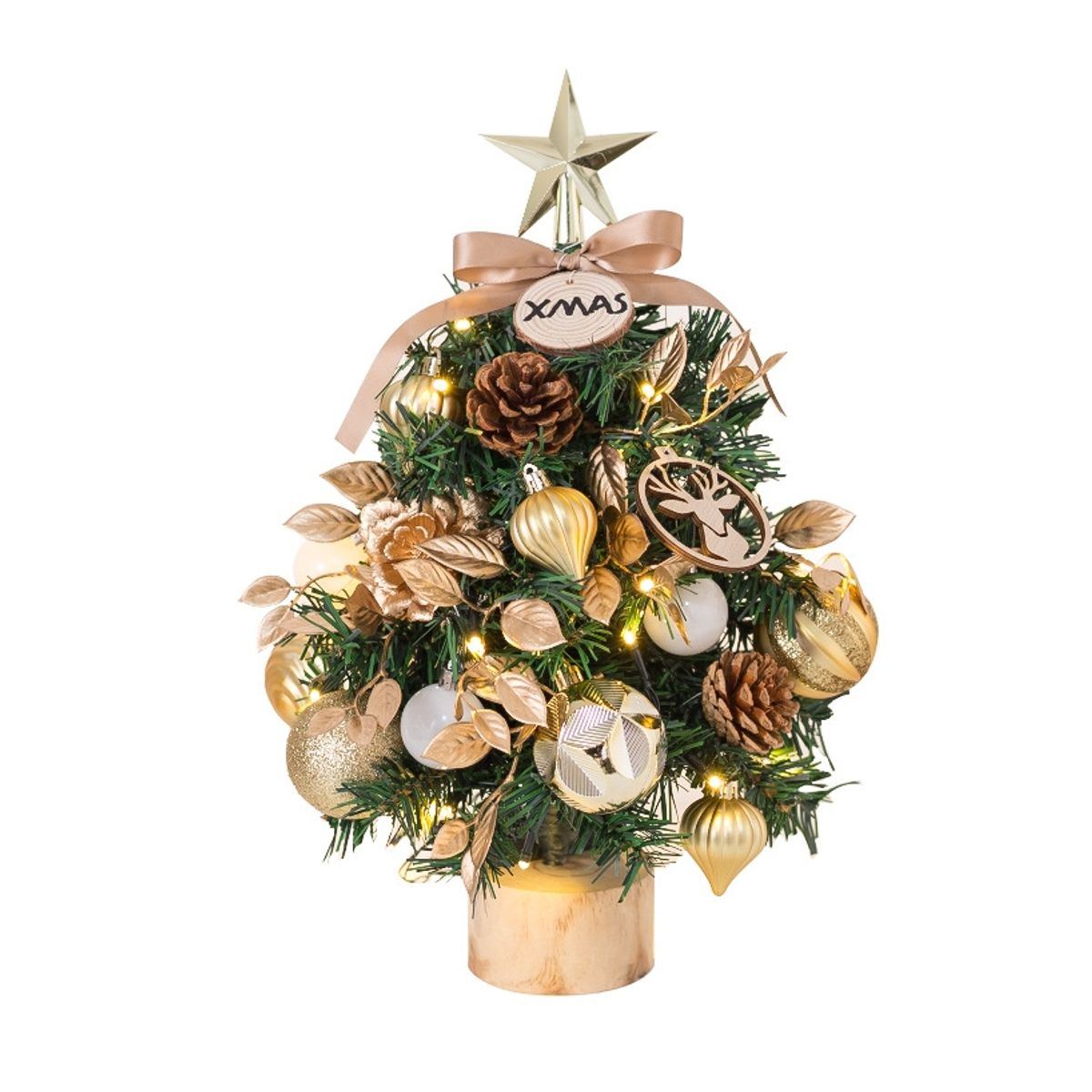 VATYERTY - Mini juego de árbol de Navidad pvc brillante de escritorio oro 43cm