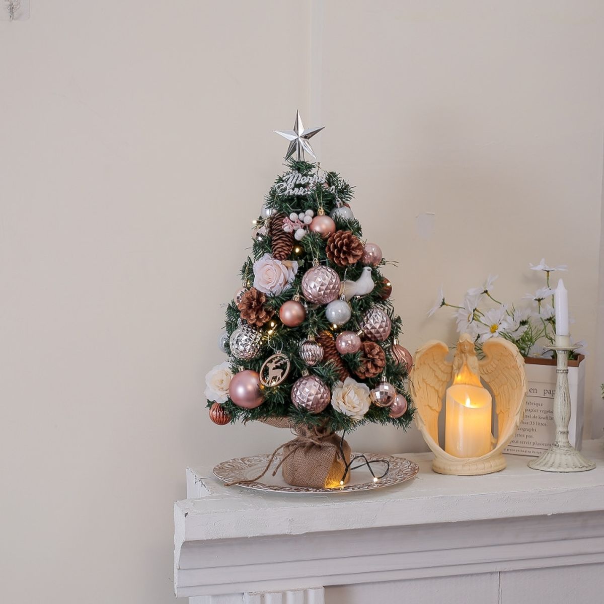 VATYERTY - Mini juego de árbol de Navidad pvc brillante de escritorio blanco 60cm