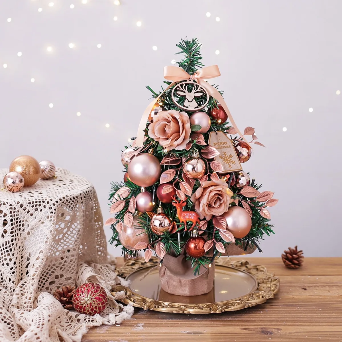 VATYERTY - Mini juego de árbol de Navidad pvc brillante de escritorio rosado 50cm