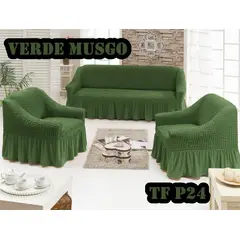 GENERICO - Cubre Sillon Turco para 3 cuerpos 3+1+1 Verde Musgo
