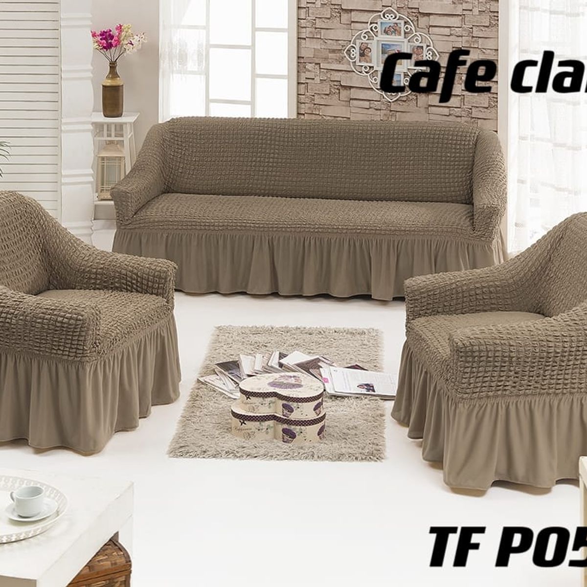 GENERICO - Cubre Sillon Turco para 3 cuerpos 3+1+1 Cafe Claro