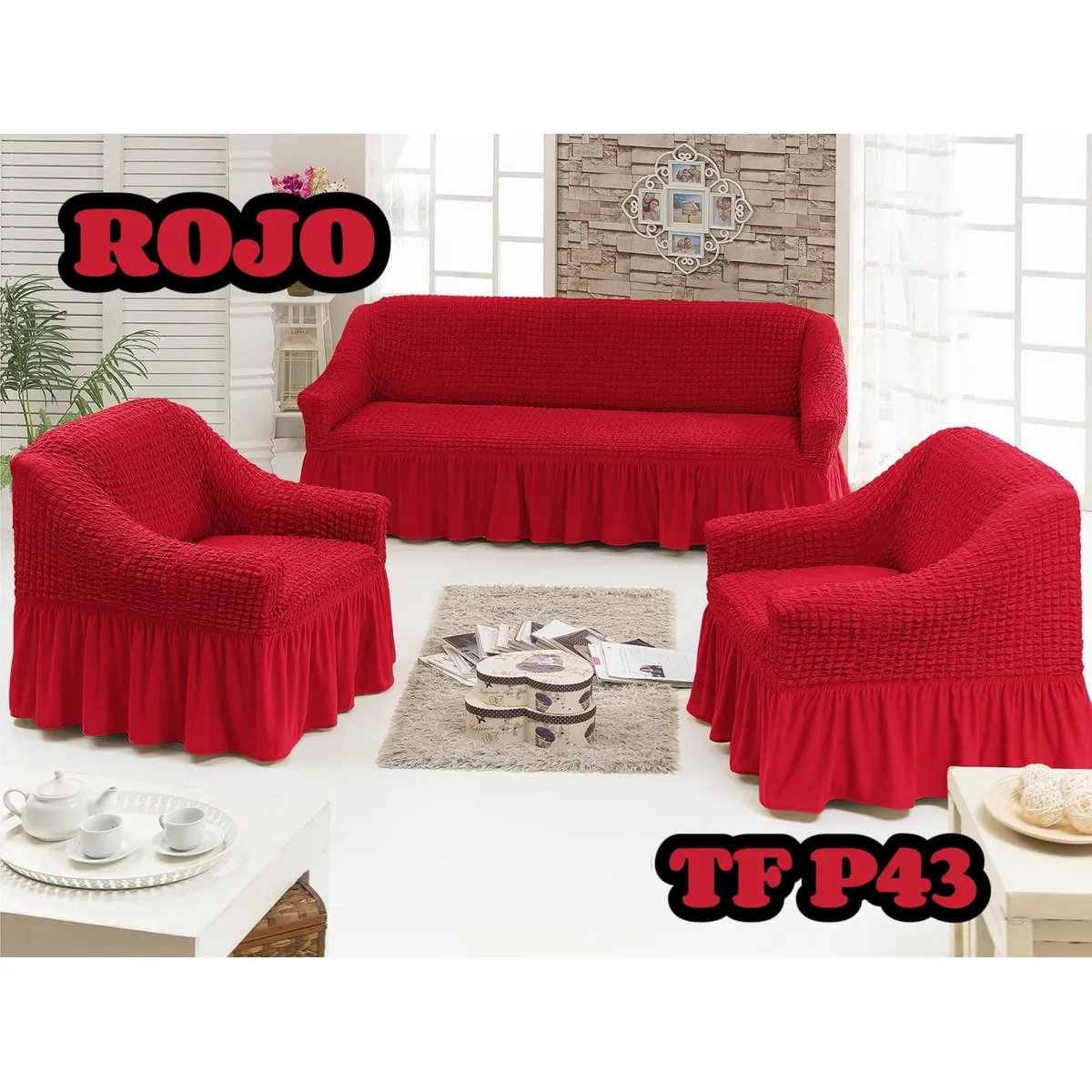 GENERICO - Cubre Sillon Turco para 3 cuerpos 3+1+1 Rojo