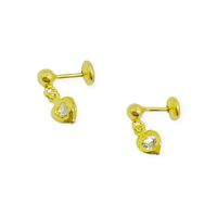 Aros Niña Corazón Cristal Colgante Enchapado Oro 18K