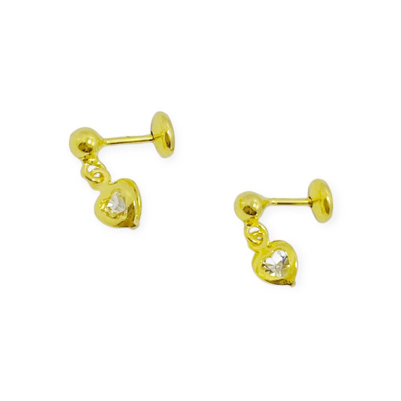 ANDREA COGGIOLA JOYAS - Aros Niña Corazón Cristal Colgante Enchapado Oro 18K