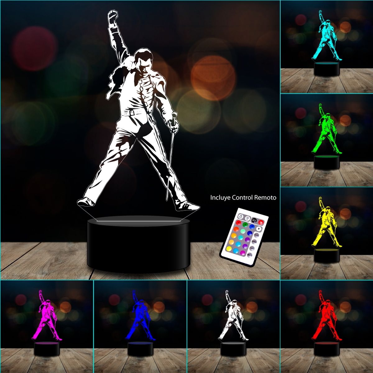 GENERICO - Ilusión led 3D Freddy M Queen c/remoto colores