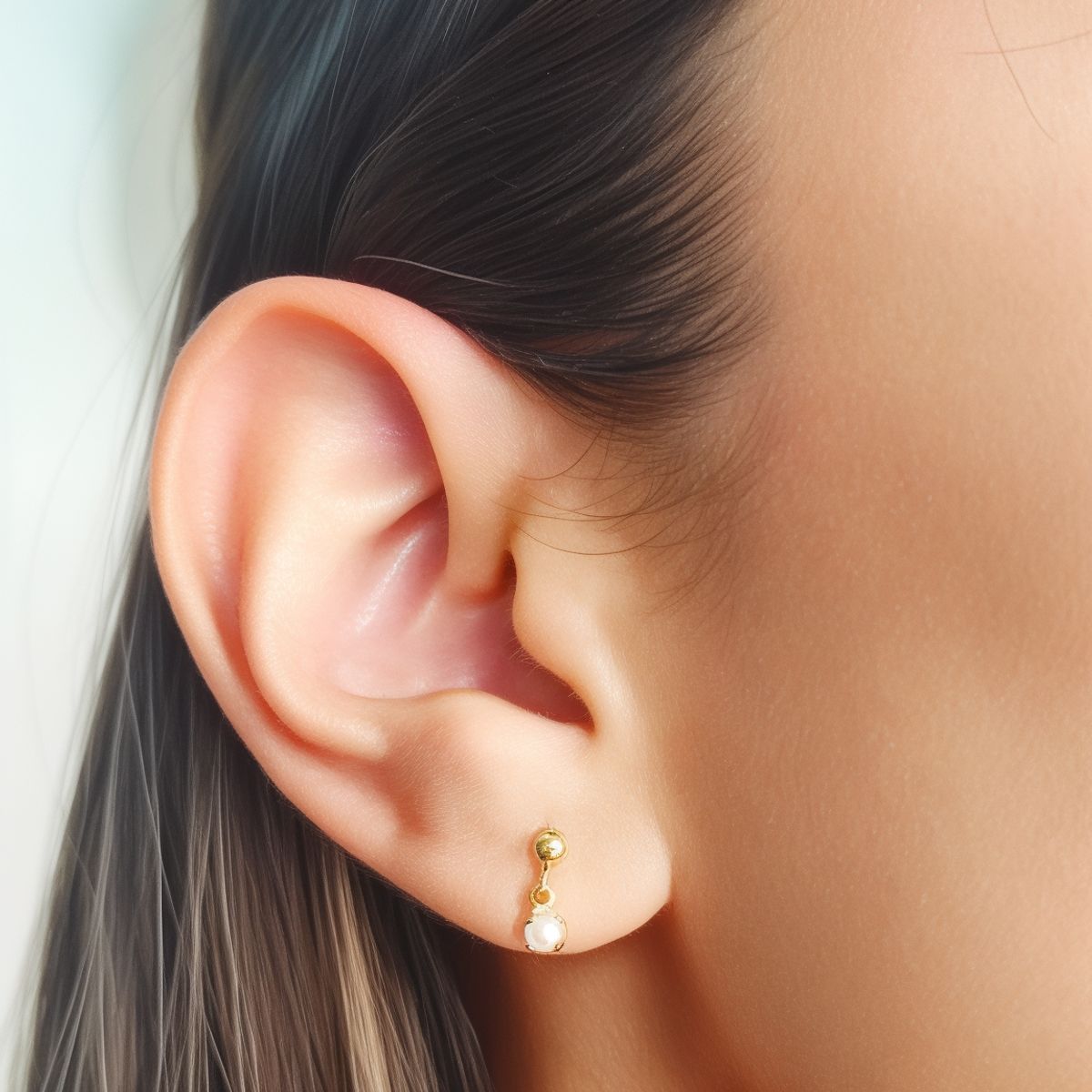 COGGIOLA - Aros Niña Perla Sintética Colgante Enchapado Oro 18K