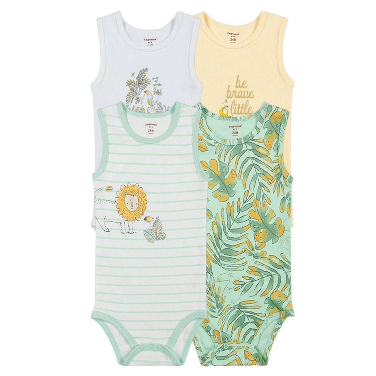 TEDMIMAK - Pack de 4 Bodys Bebé Niño Tedmimak Sin Manga