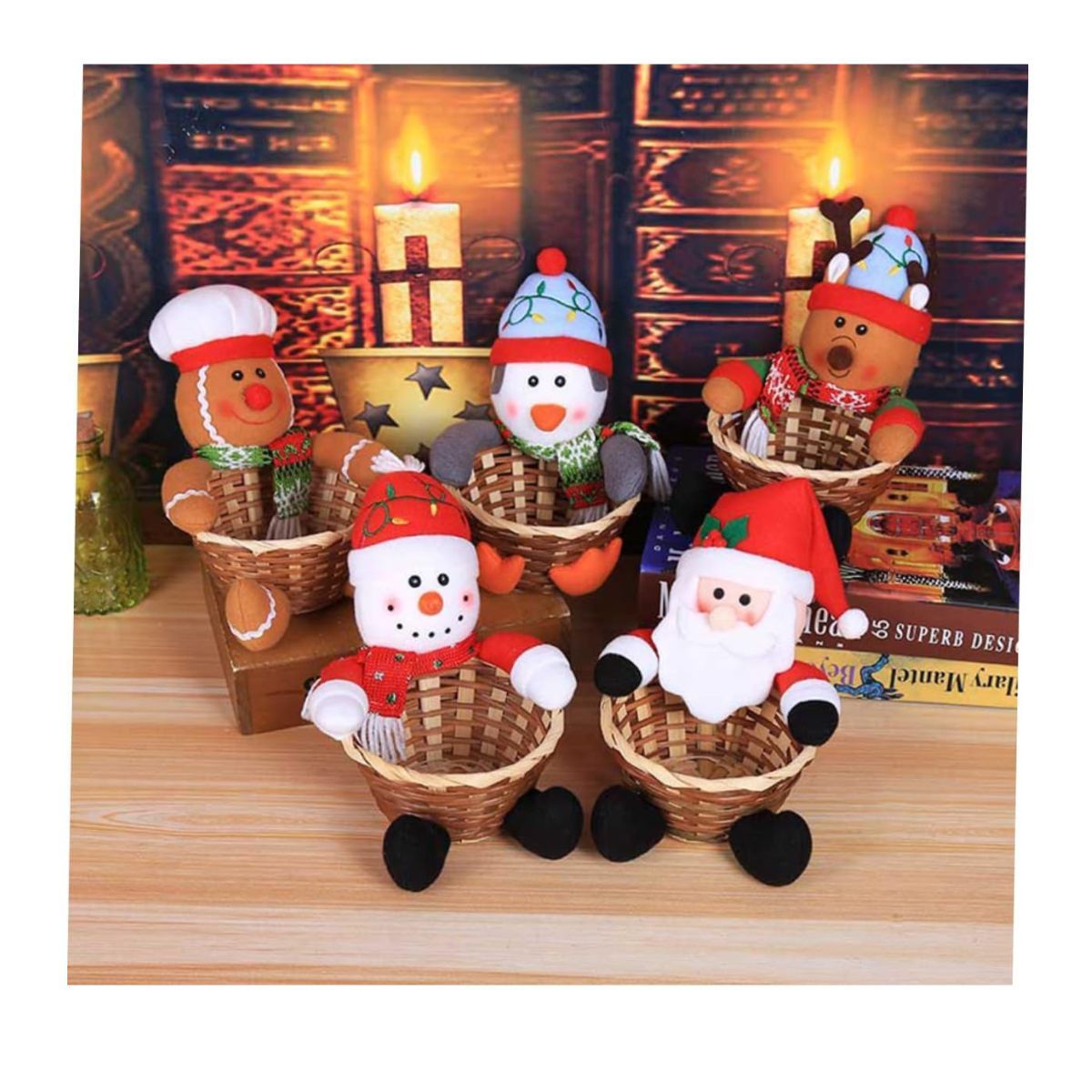 GENERICO - Cesta para dulces hecha de bambú para Navidad