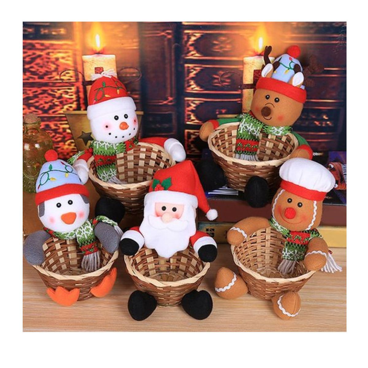 GENERICO - Cesta para dulces hecha de bambú para Navidad