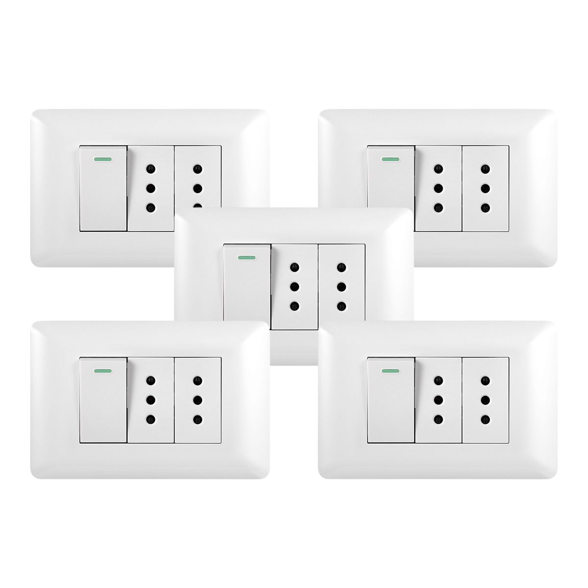 WANT - Pack 5 Tomacorriente Doble 10A + Interruptor Simple 9/12 10A 250V