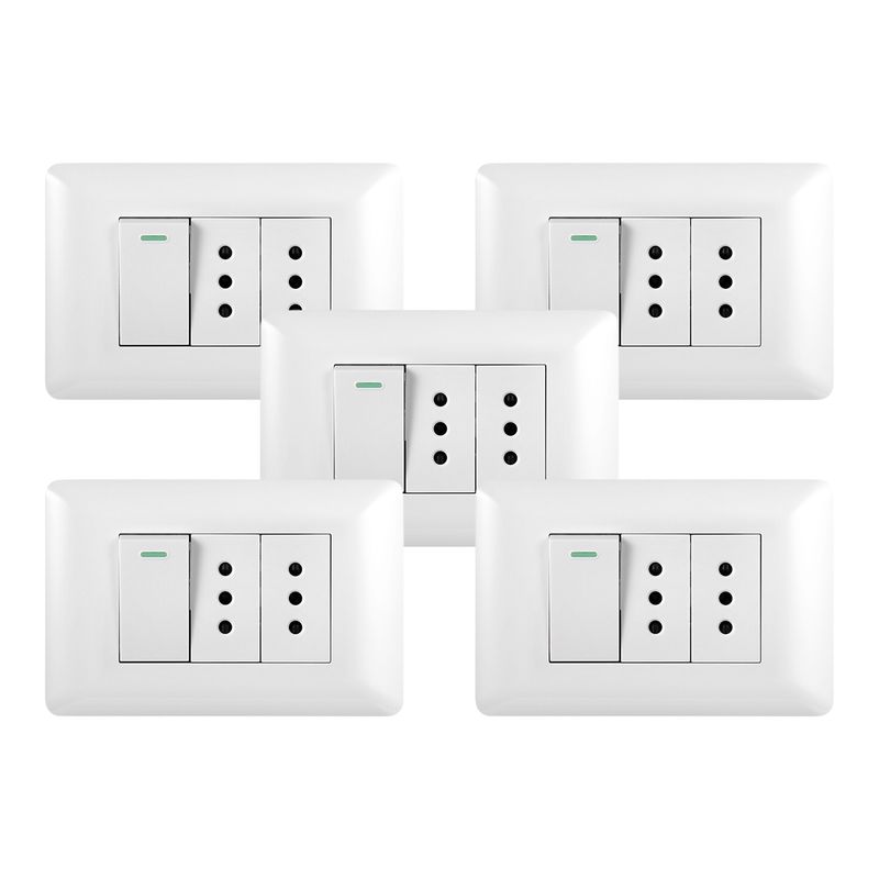 GENERICO - Pack 5 Tomacorriente Doble 10A + Interruptor Simple 9/12 10A 250V
