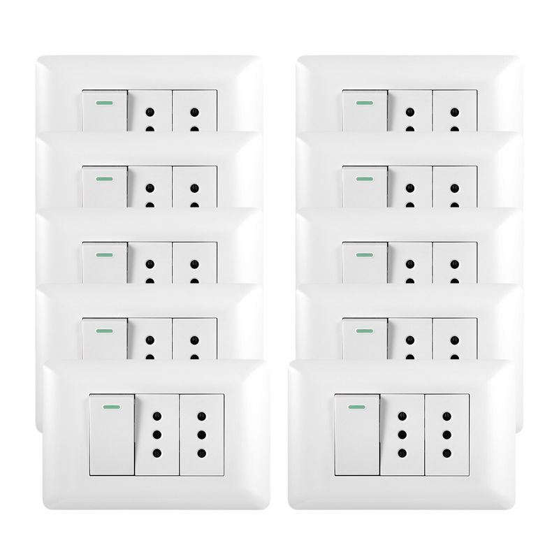 GENERICO - Pack 10 Tomacorriente Doble 10A + Interruptor Simple 9/12 10A 250V