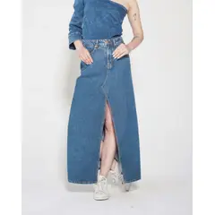 MOMCHIC - Falda Evase Larga Azul
