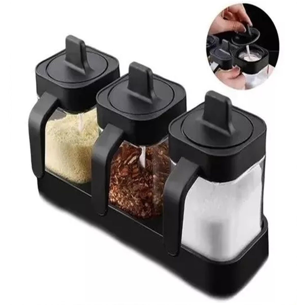 GENERICO - Especieros Condimenteros De Vidrio Set 3 Diseño Dos En Uno