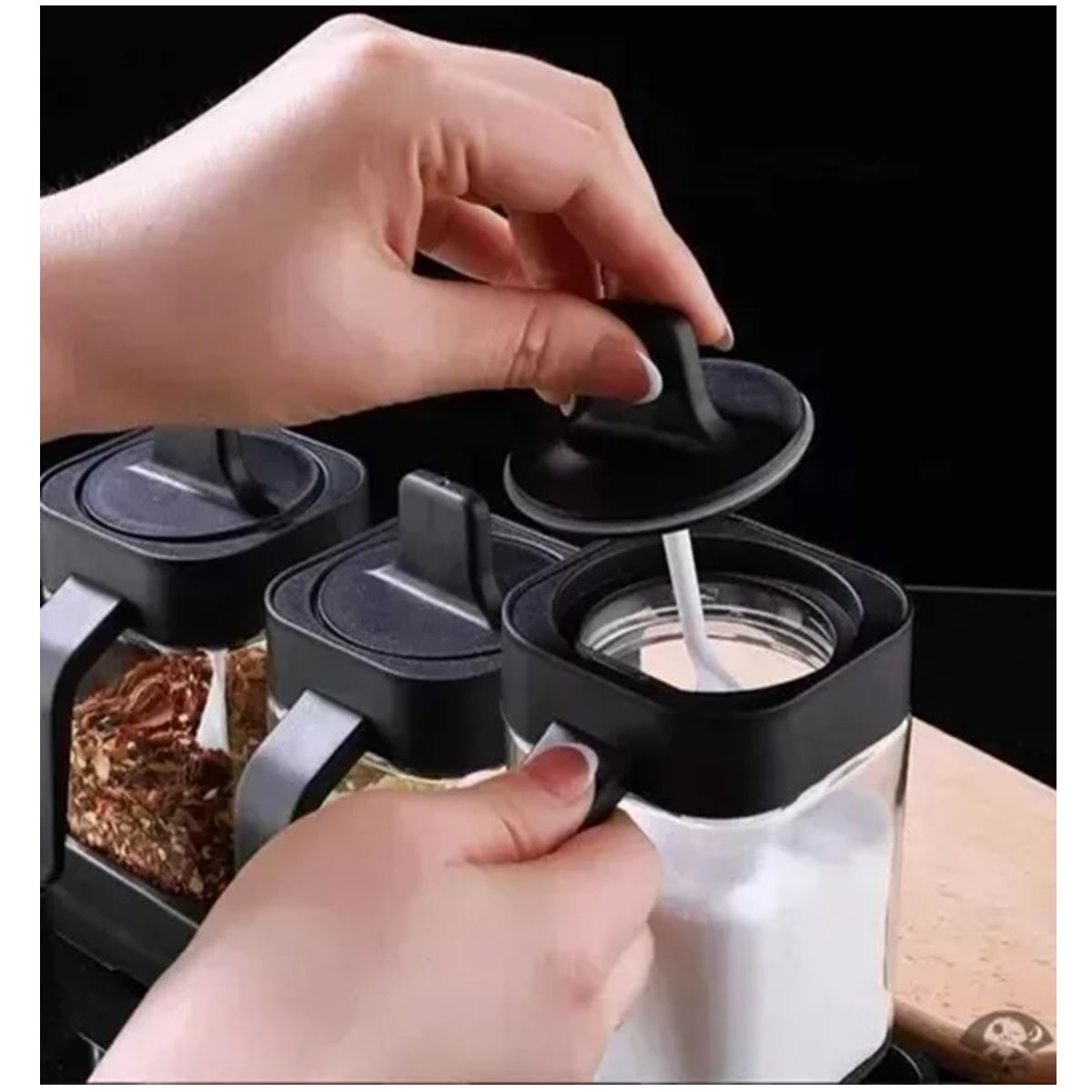 GENERICO - Especieros Condimenteros De Vidrio Set 3 Diseño Dos En Uno