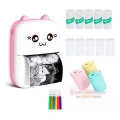 OFERTABKN - Mini Impresora Térmica Gatita Bluetooth + 13Rollos Rosado
