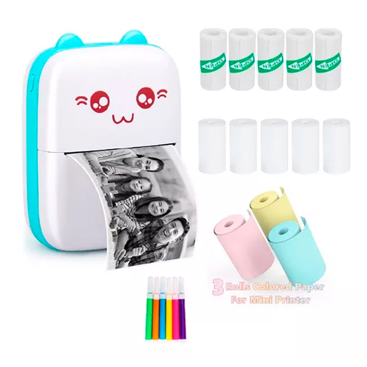 OFERTABKN - Mini Impresora Térmica Gatita Bluetooth  + 13Rollos Celeste
