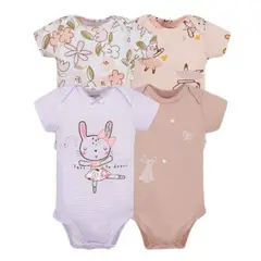 TEDMIMAK - Pack de 4 Bodys Bebé Niña Manga Corta