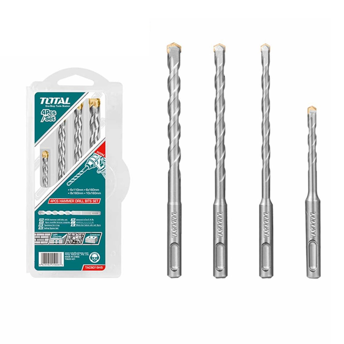 TOTAL TOOLS - Kit Juego De Brocas Sds-plus 4 Piezas Total Tacsd1945