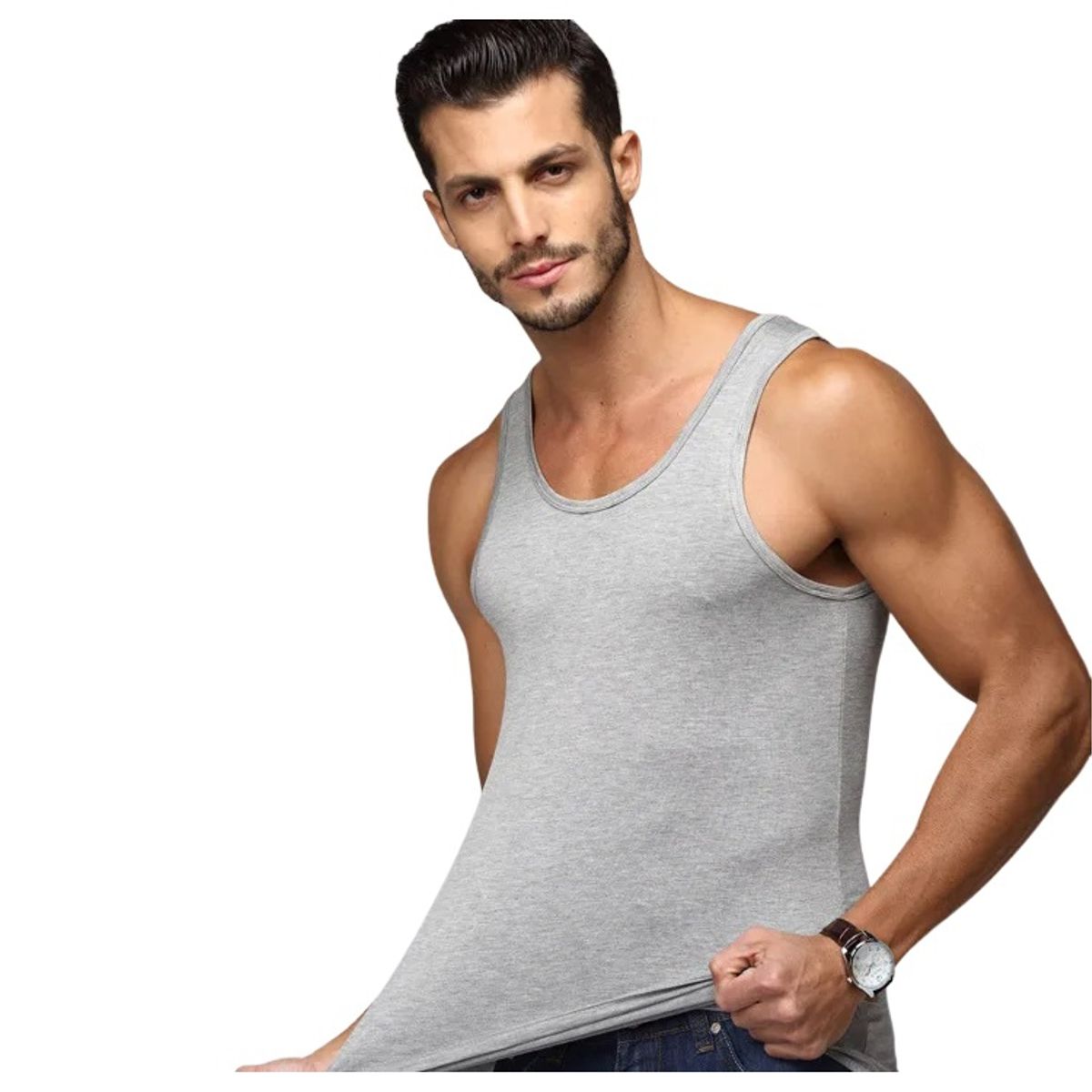 GARSIL - X3 Polera De Algodon Musculosa Para Hombre  - Cuello Redondo