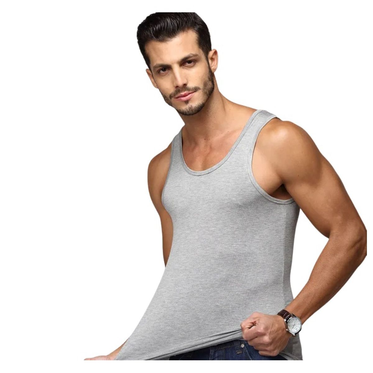 GARSIL - X3 Polera De Algodon Musculosa Para Hombre  - Cuello Redondo
