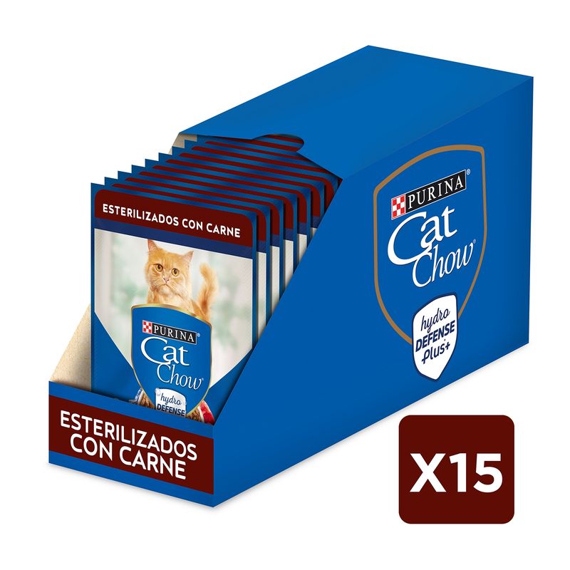 CAT CHOW - Pack x15 Alimento húmedo para gato CAT CHOW® Adultos Esterilizados Carne sobre 85g