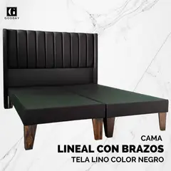 GOODAY - Cama 2 plazas con respaldo con brazos a piso modelo lineal lino