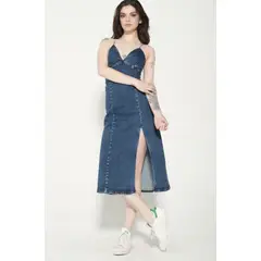 MOMCHIC - Vestido Largo Pabilo Azul