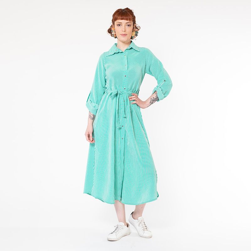 NATALIA SEGUEL - Vestido Camisero Verde Lineas Natalia Seguel
