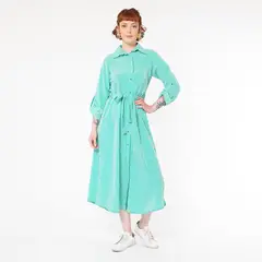 NATALIA SEGUEL - Vestido Camisero Verde Lineas