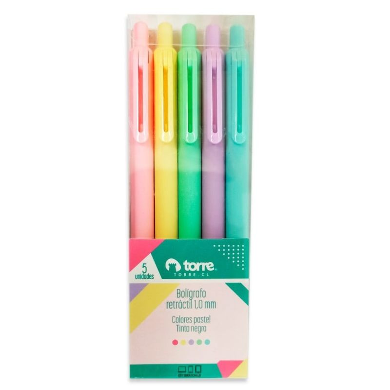 TORRE - Set Boligrafos Retractil 1.0 Mm Colores Pastel Torre