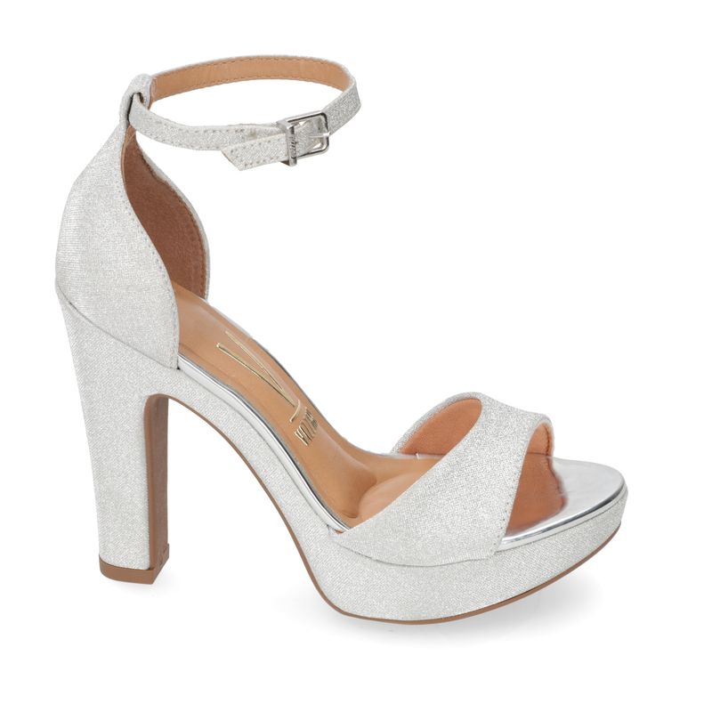 VIZZANO - Sandalia Mujer Taco Plataforma Glitter Plateado Vizzano