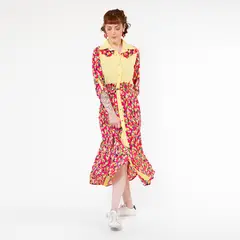 NATALIA SEGUEL - Vestido Camisero Florcitas Aplicación Amarillo