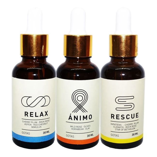 NATURAL FARM - Flores De Bach 3x30ml. Rescue + Animo + Relax. 1 De C/u