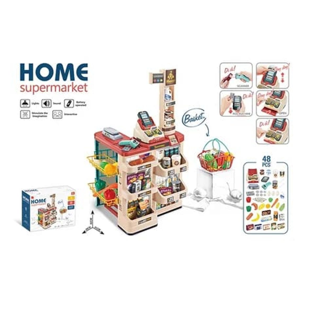 GENERICO - Set Supermercado Luz Y Sonido Con Carro 82Cm 48Pc