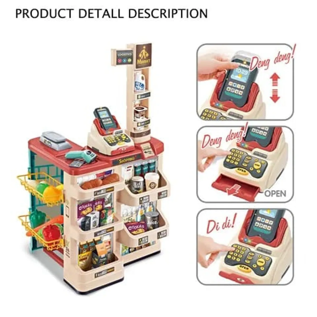 GENERICO - Set Supermercado Luz Y Sonido Con Carro 82Cm 48Pc