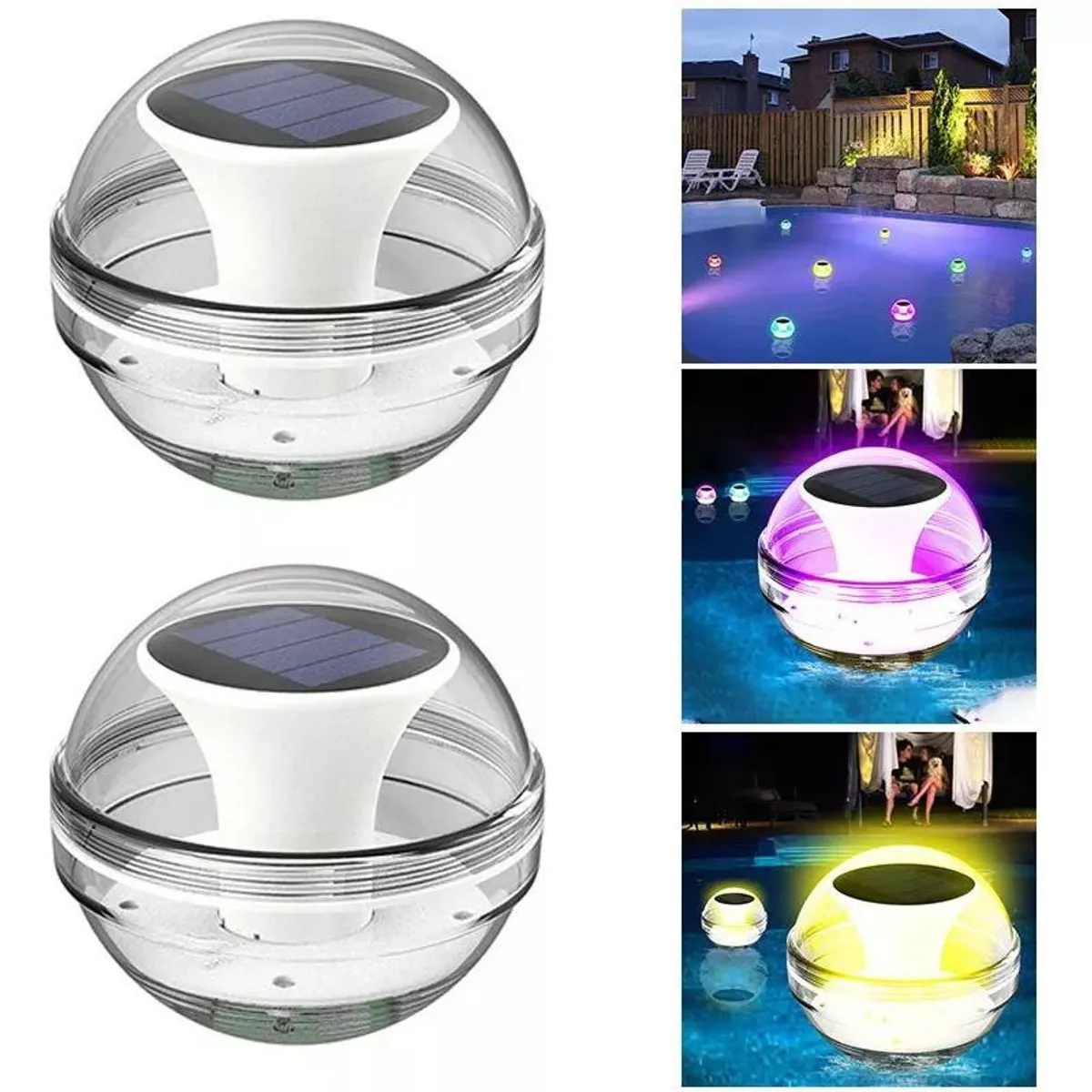 KUANGYE - 2 Pack Luces Led Piscina Flotantes Rgb Led Carga Solar