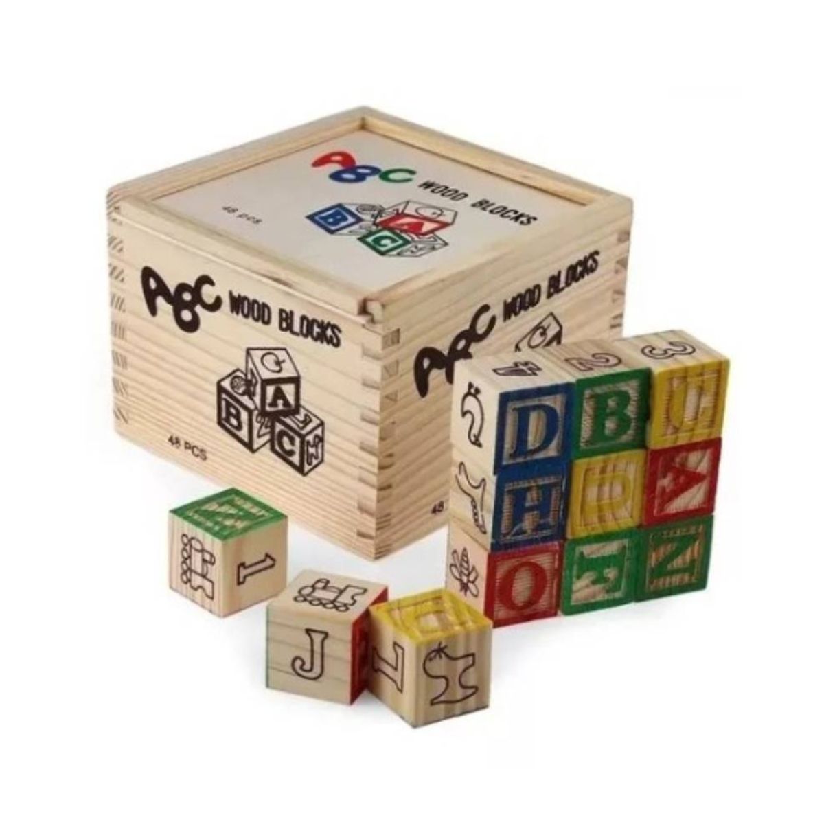 OEM - Cubo De Madera 48 Piezas Juguete Didactico Letras Y Numero