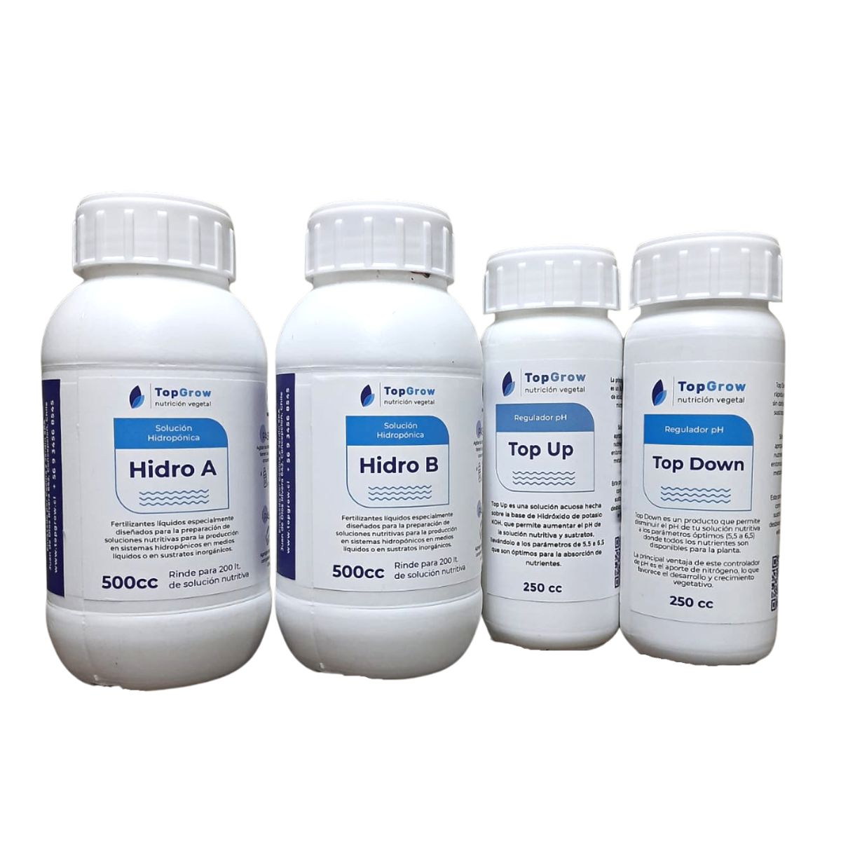 GENERICO - Solución nutritivas Hidroponía  A+B 500 cc + pH sube y baja (250 cc)