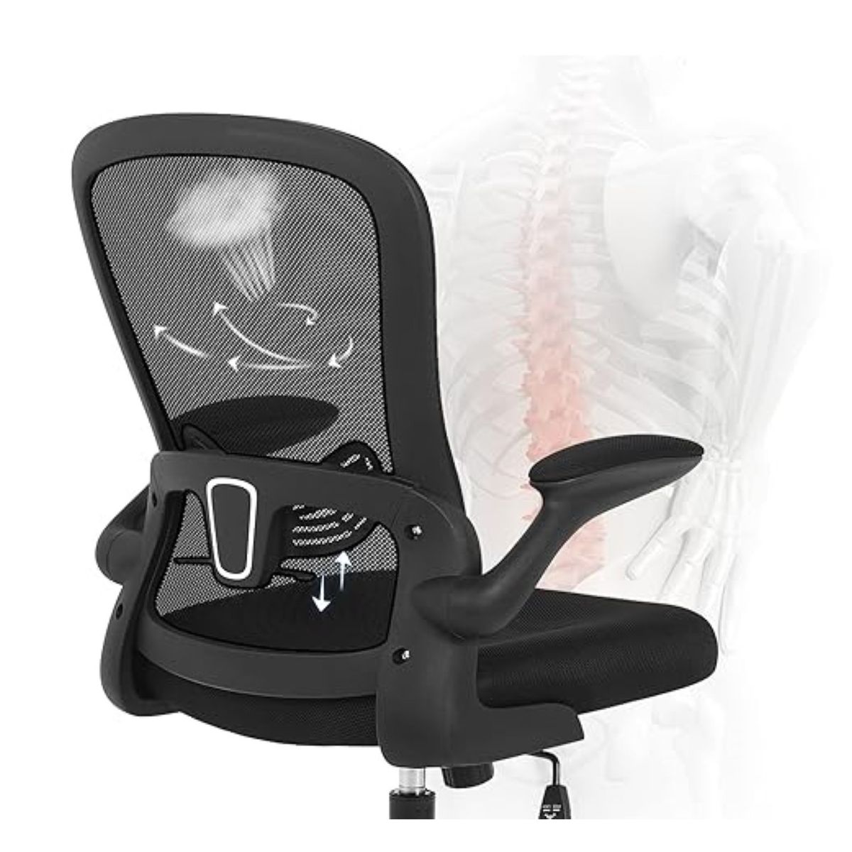 LUMAX - Silla De Oficina Con Reposabrazos Abatibles Weir Negra