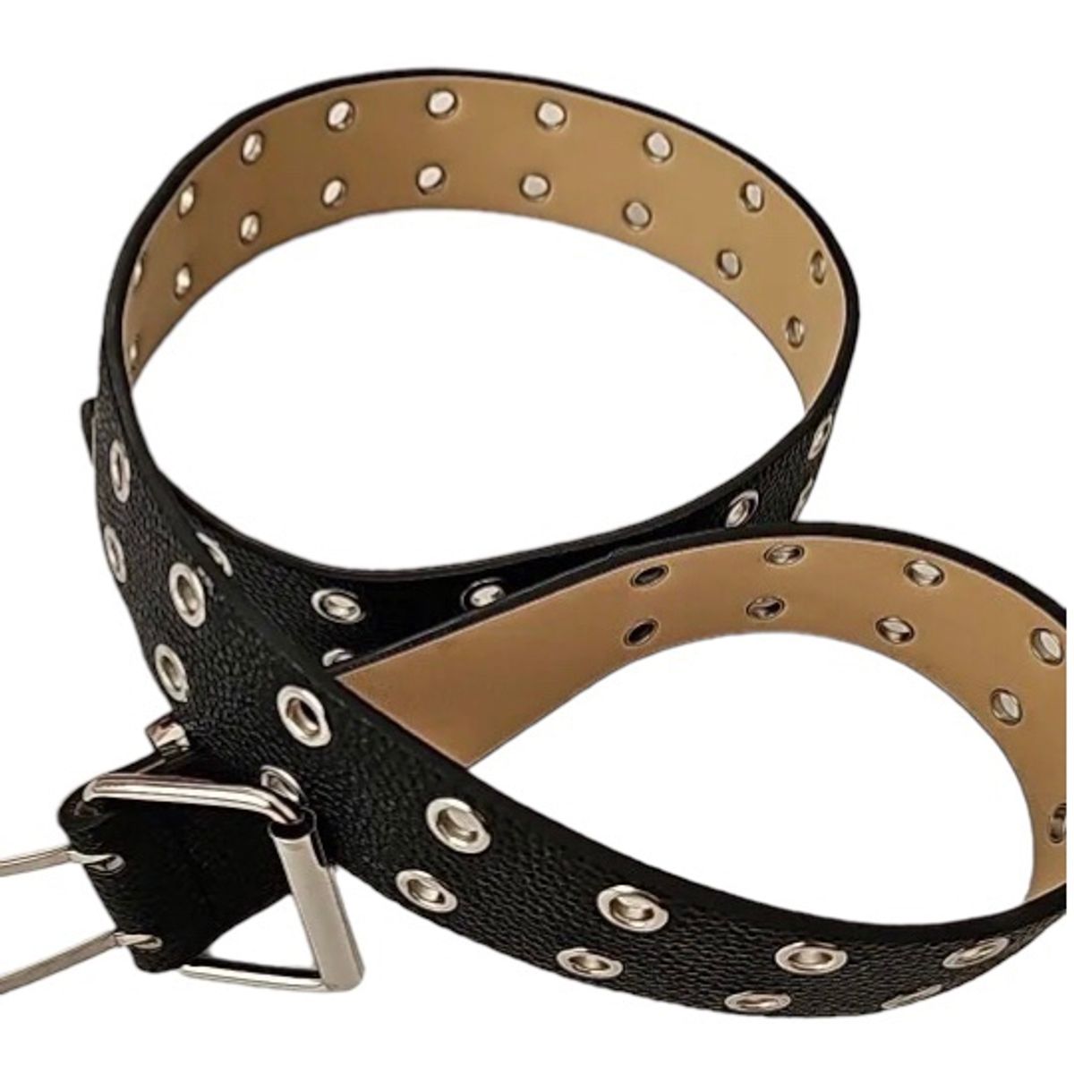 RELOJERIA - Cinturón Femenino Rockero Doble Fila De Ojos Metal